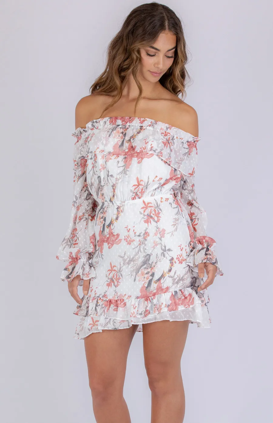 Floral Textured Off Shoulder Dress SDR805A