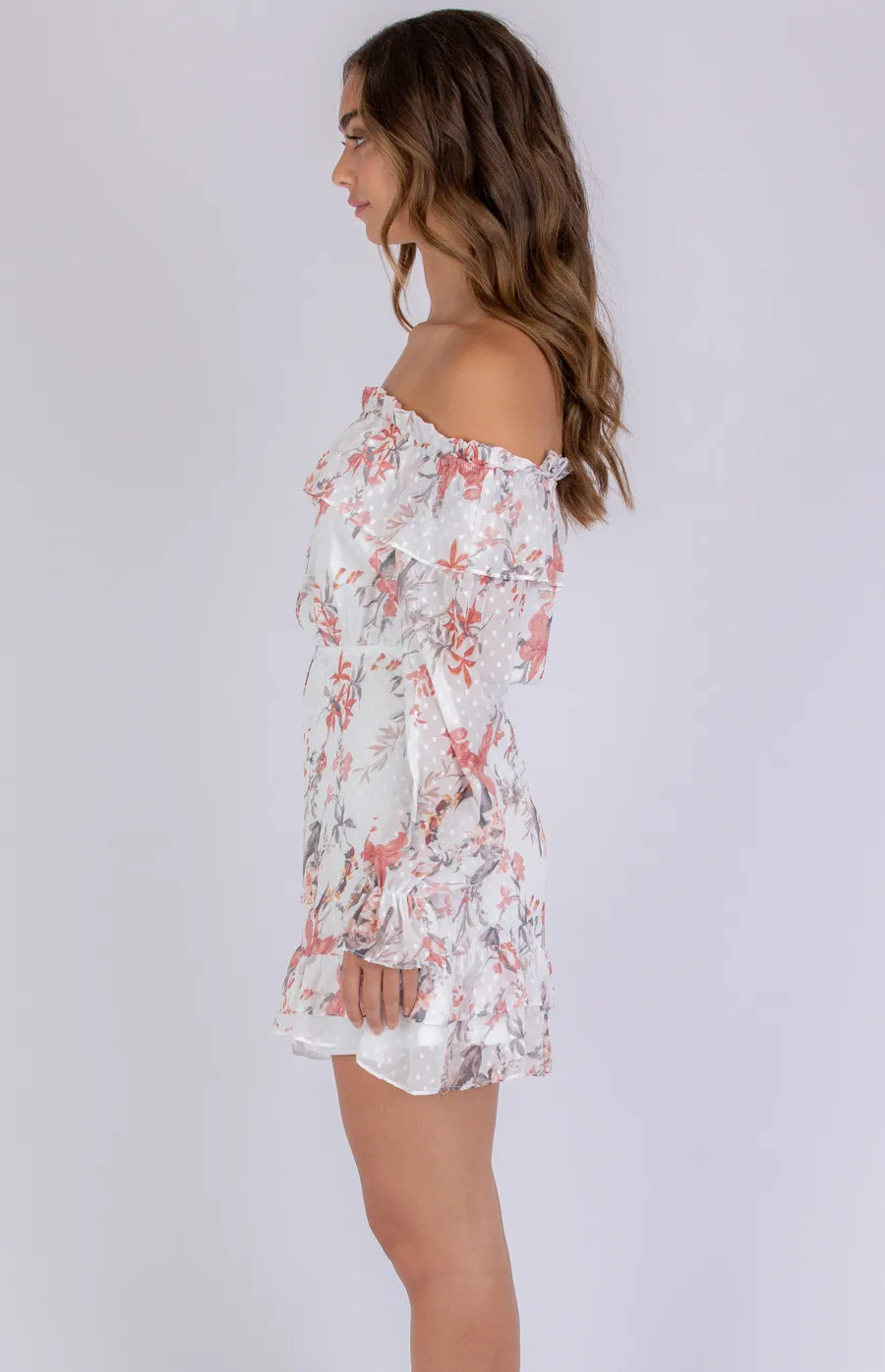 Floral Textured Off Shoulder Dress SDR805A