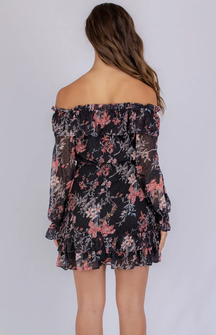 Floral Textured Off Shoulder Dress SDR805A