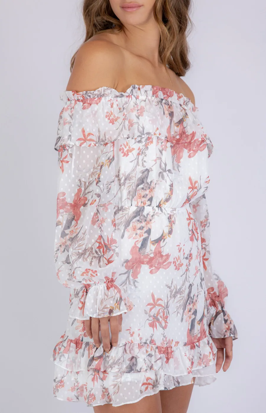 Floral Textured Off Shoulder Dress SDR805A