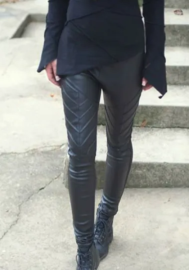 Genuine black leather leggings.