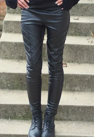 Genuine black leather leggings.