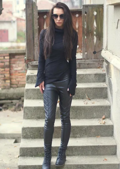 Genuine black leather leggings.