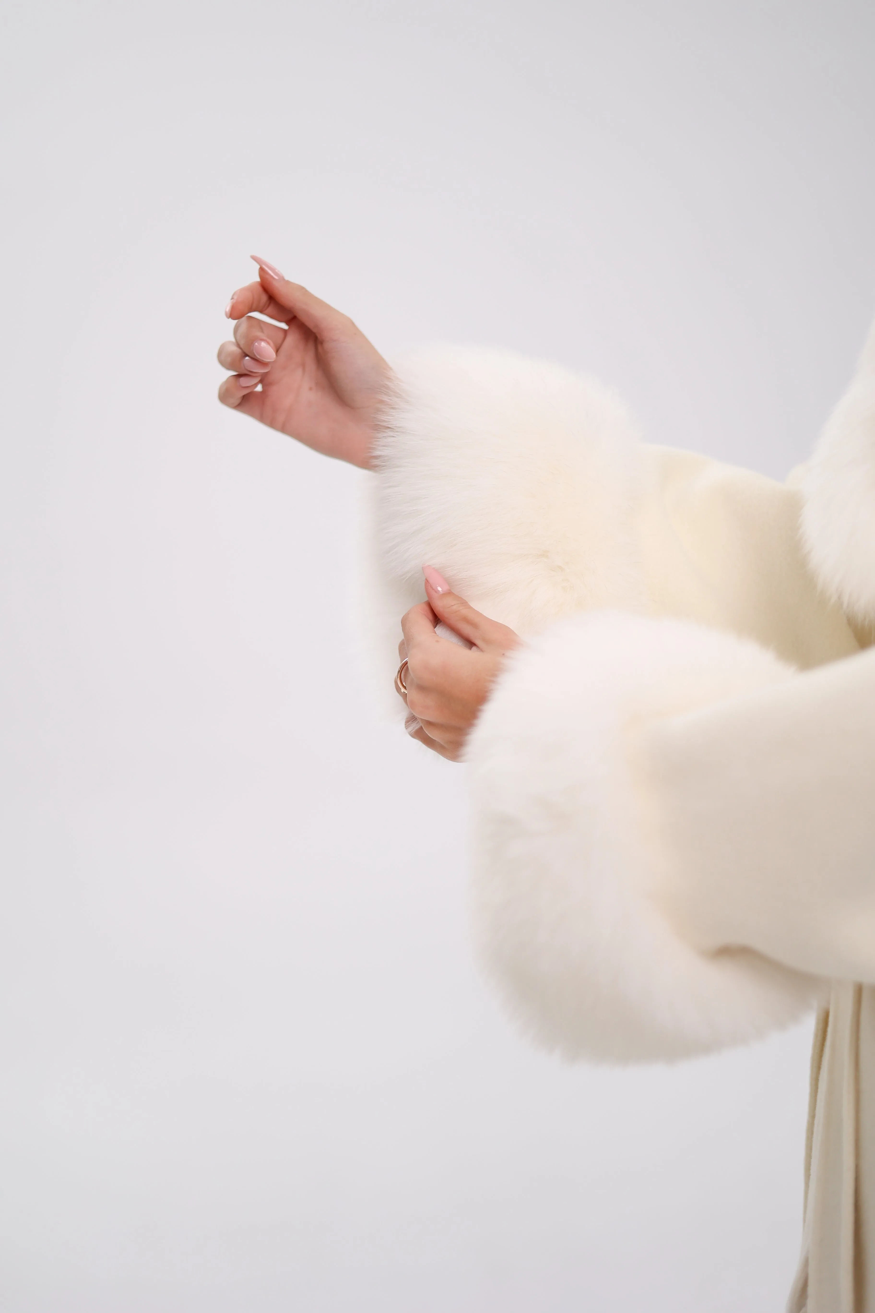 Genuine Polar Fox Fur Wool Hooded Coat