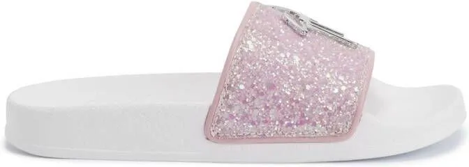 Giuseppe Zanotti Brett Glitter Detail Slide Sandals Pink