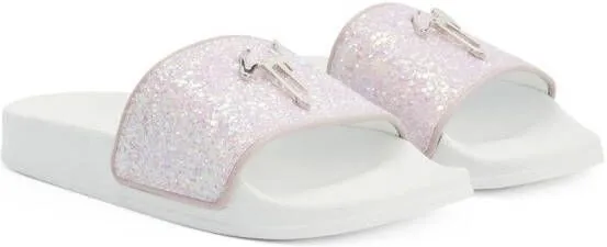 Giuseppe Zanotti Brett Glitter Detail Slide Sandals Pink