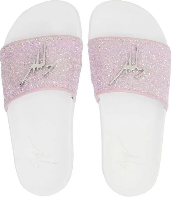 Giuseppe Zanotti Brett Glitter Detail Slide Sandals Pink