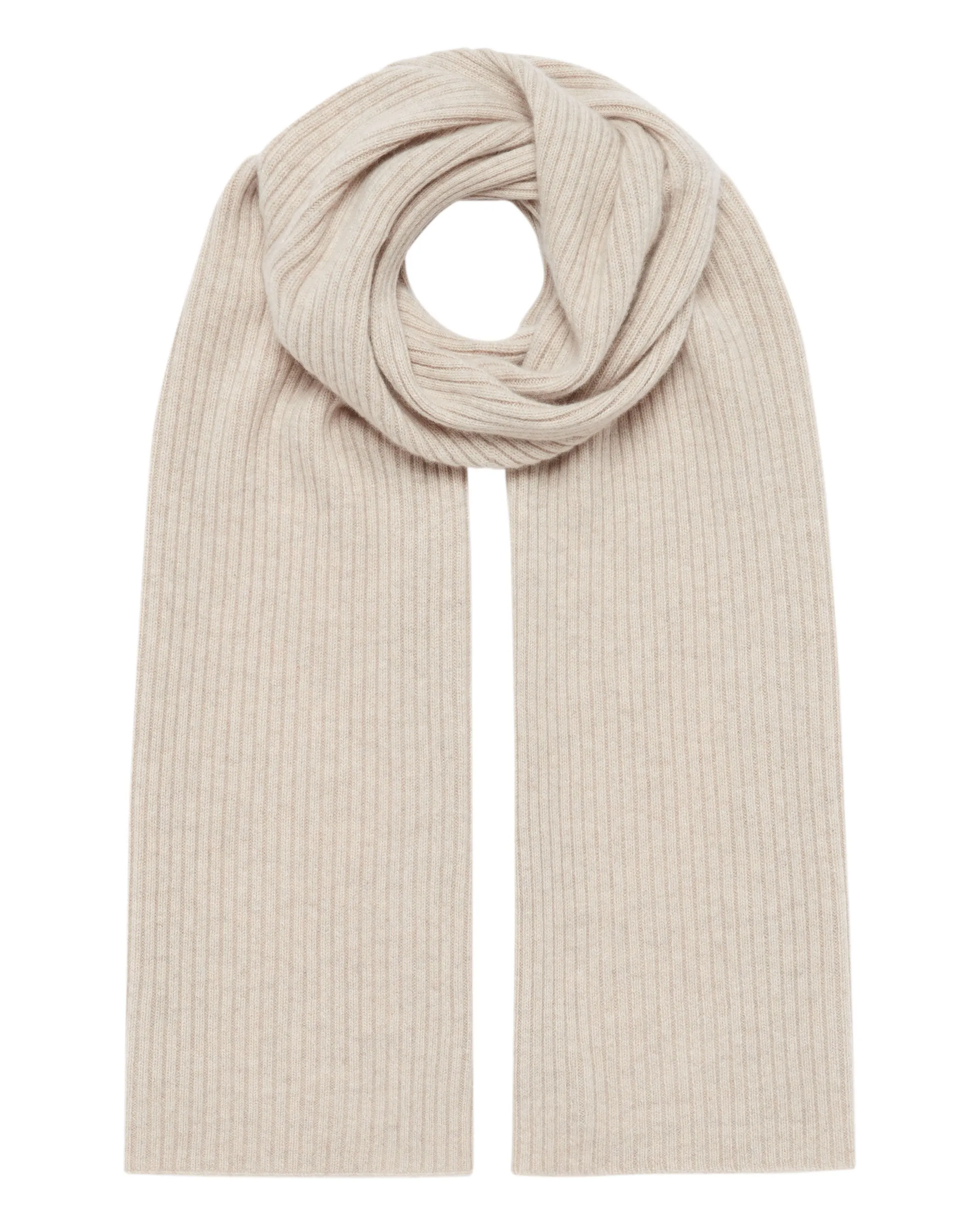 Heather Beige Brown Ribbed Cashmere Scarf Unisex Short