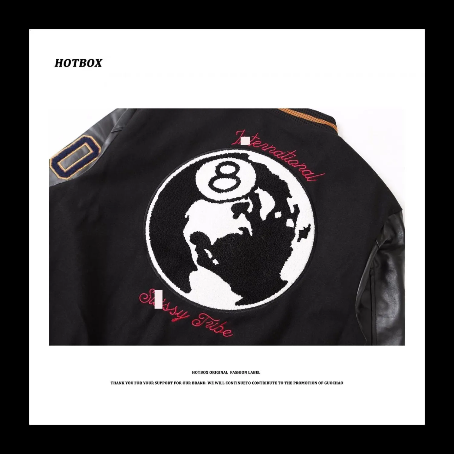 HOTBOX Black Eight Jacket Stussy VIBE 40th Anniversary Limited Edition Baseball - Google-friendly Version