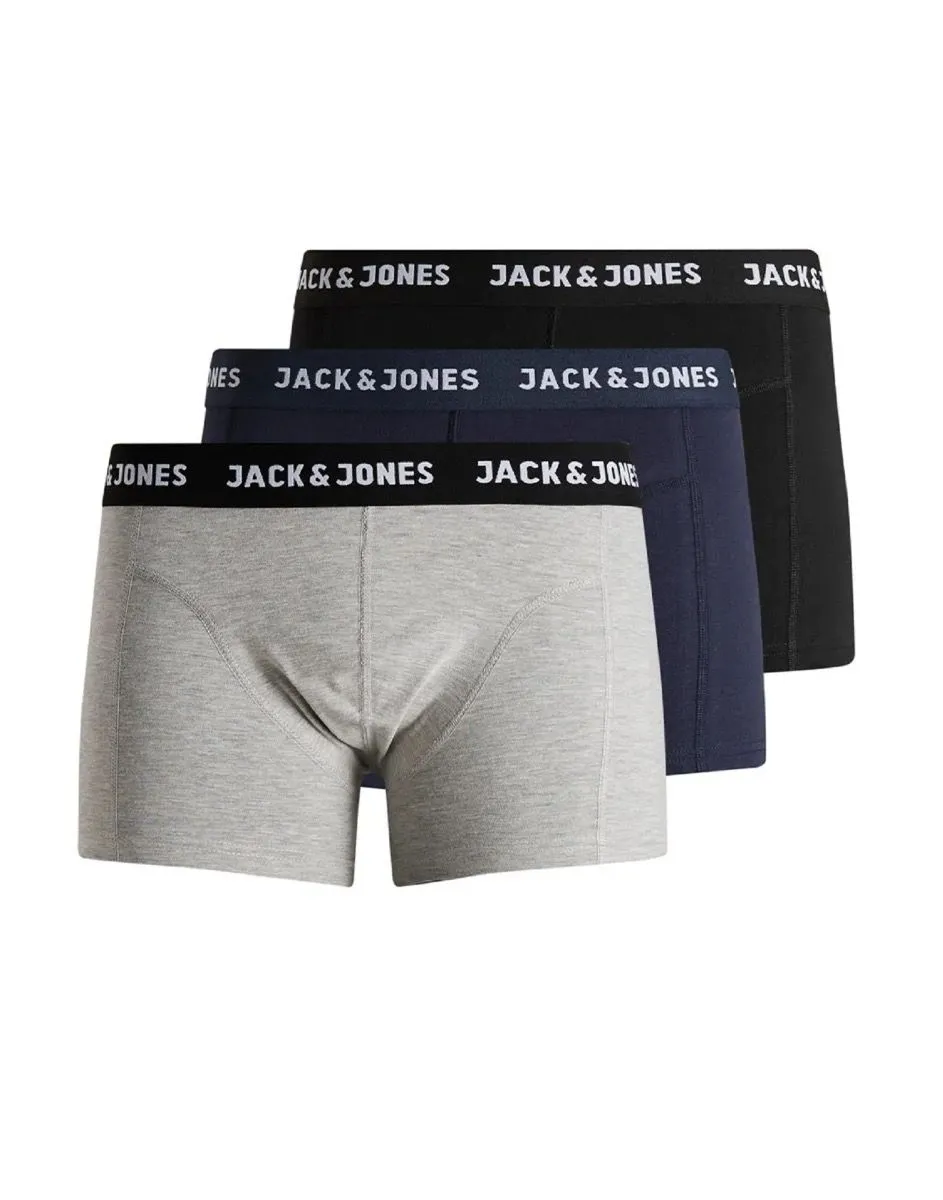 Black Blue Grey Jack & Jones Anthony 3-Pack Trunks Shorts