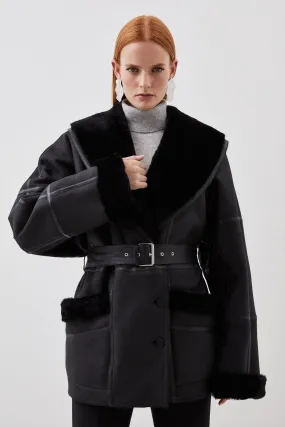 Karen Millen Shearling Belted Coat