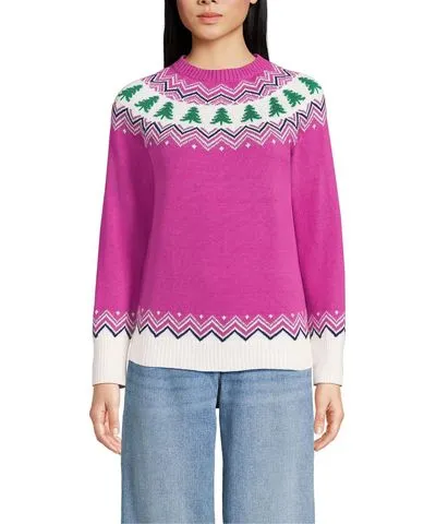 Women's Drifter Jacquard Raglan Crew Neck Sweater by Lands' End