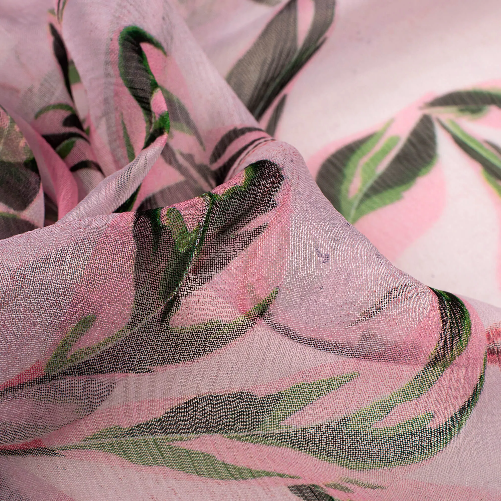 Leaf Print Bemberg Chiffon Fabric in Beautiful Digital Design