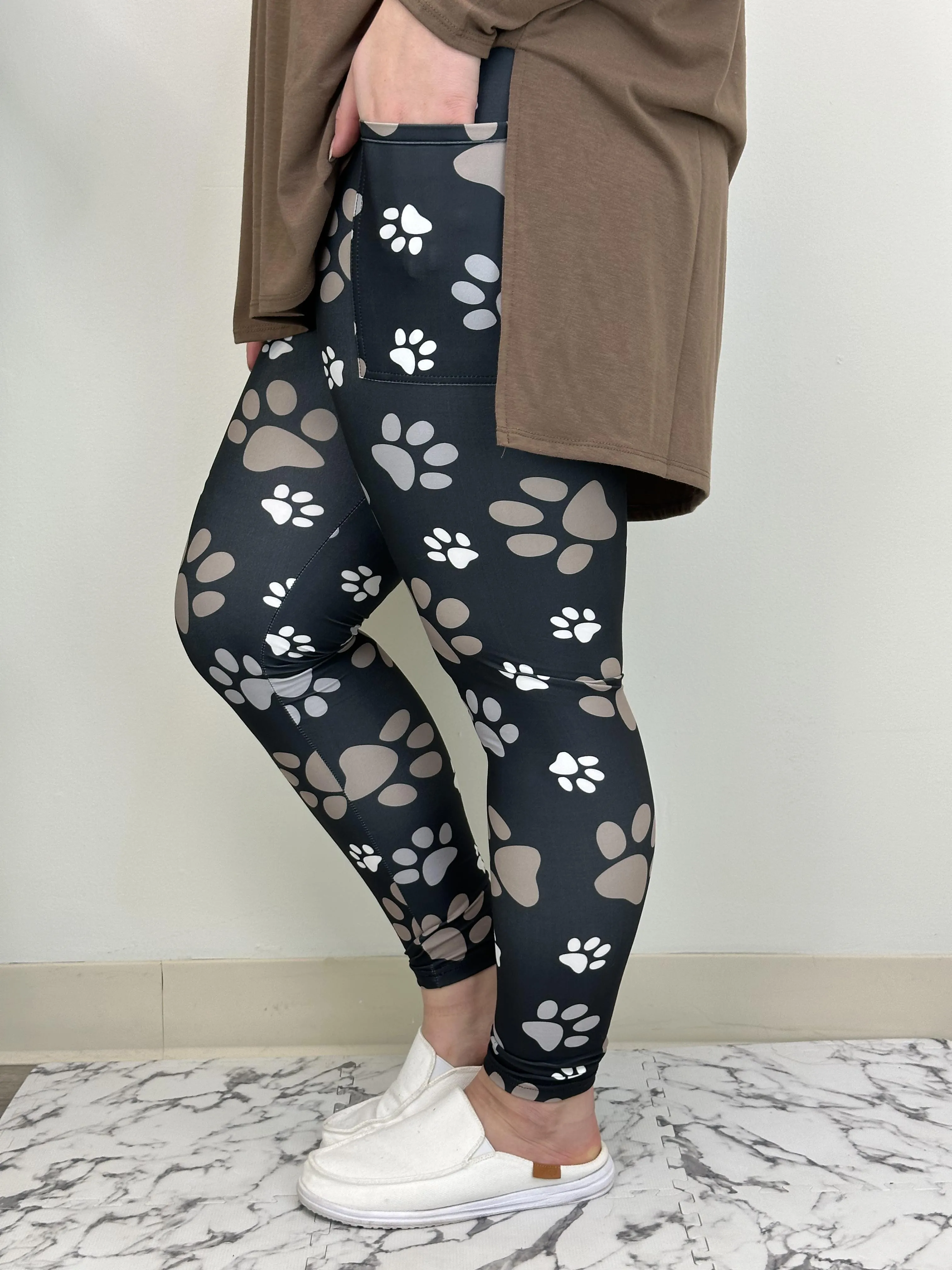 Leggings with Paw Prints and Pockets