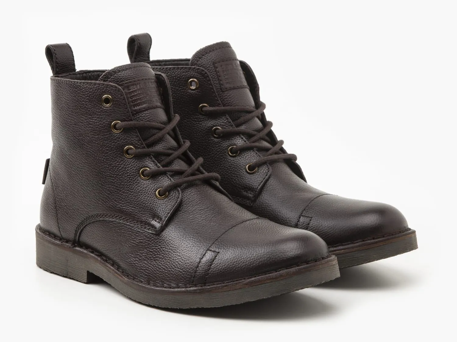 Levi's Track Lace Up Leather Boots Dark Brown