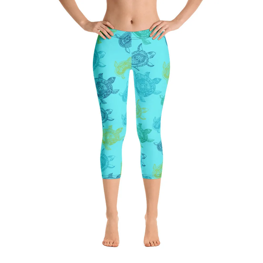 Light Blue Turtle Capri Leggings for Women's CoastFlex