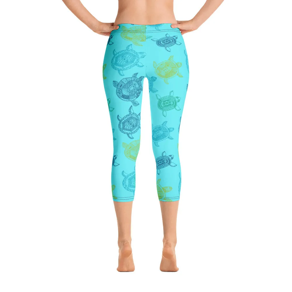 Light Blue Turtle Capri Leggings for Women's CoastFlex