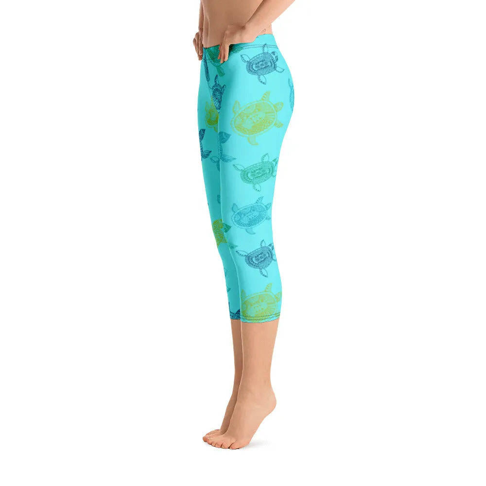 Light Blue Turtle Capri Leggings for Women's CoastFlex