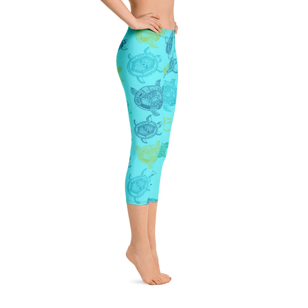 Light Blue Turtle Capri Leggings for Women's CoastFlex