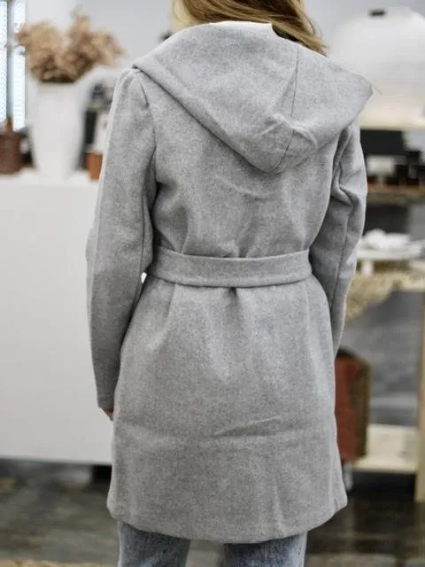 Light Grey Hooded Coat for Brisk Strolls