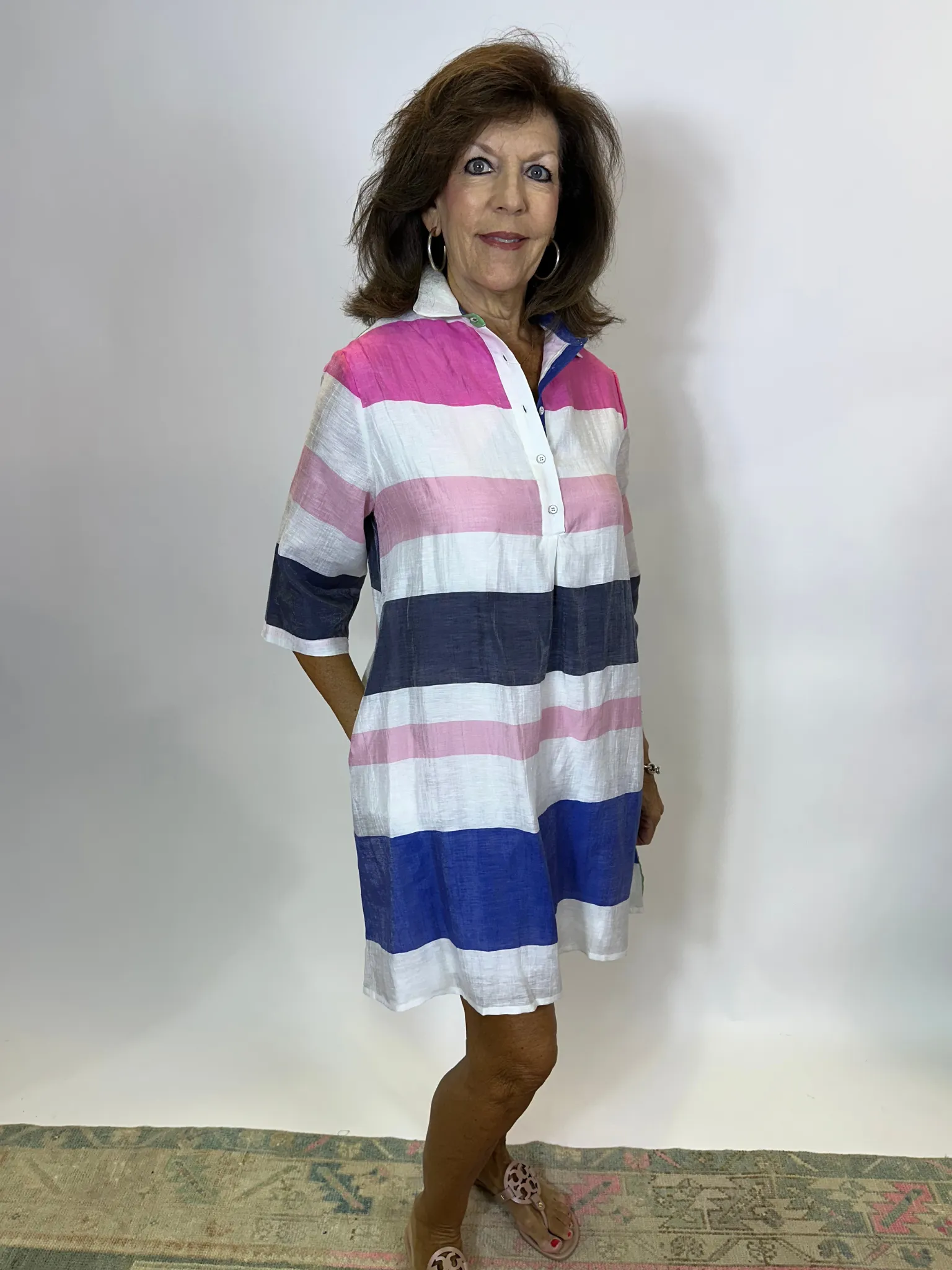 Linen Dress with Stripes