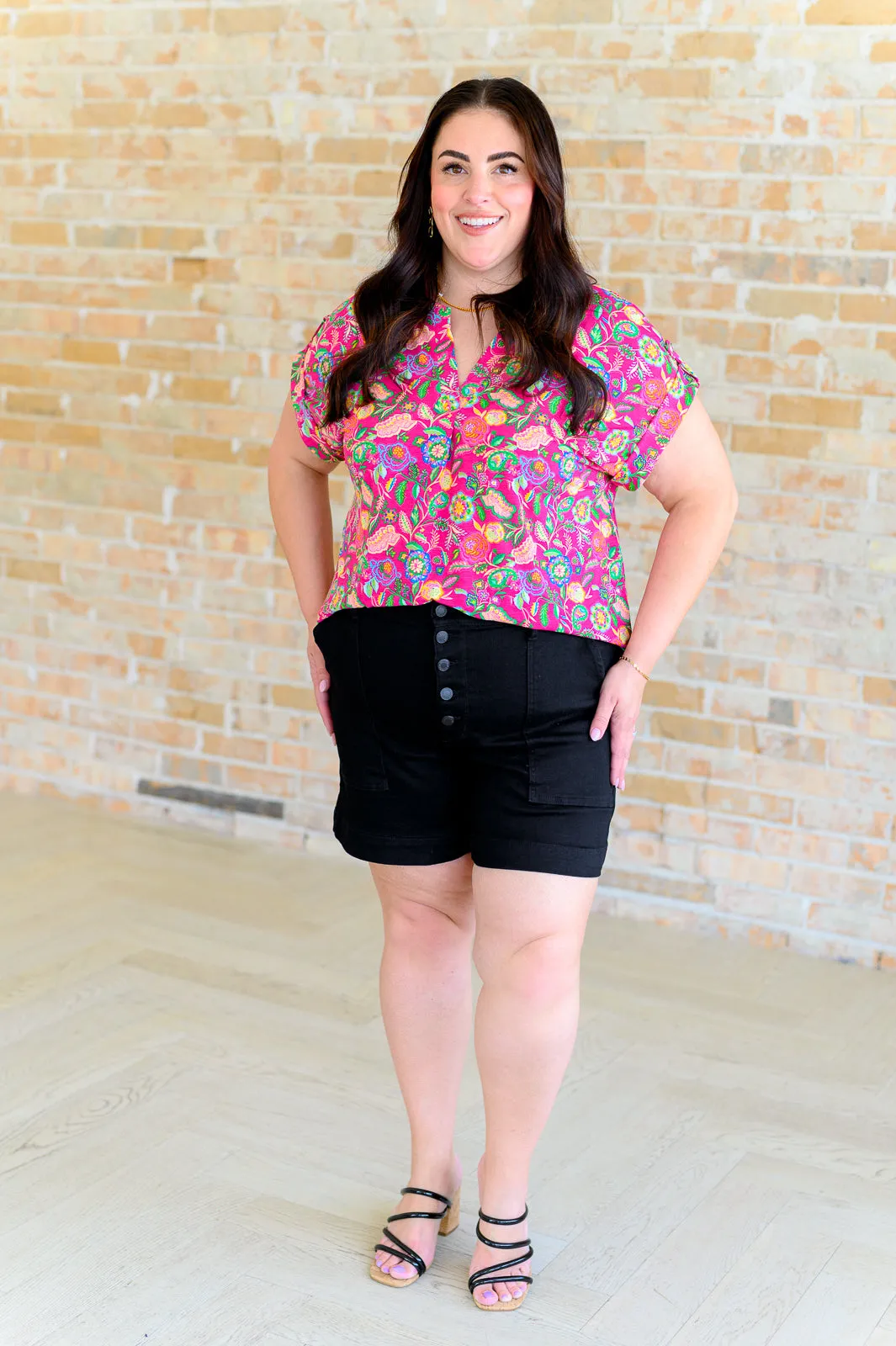 Fuchsia and Green Floral Paisley Lizzy Cap Sleeve Top