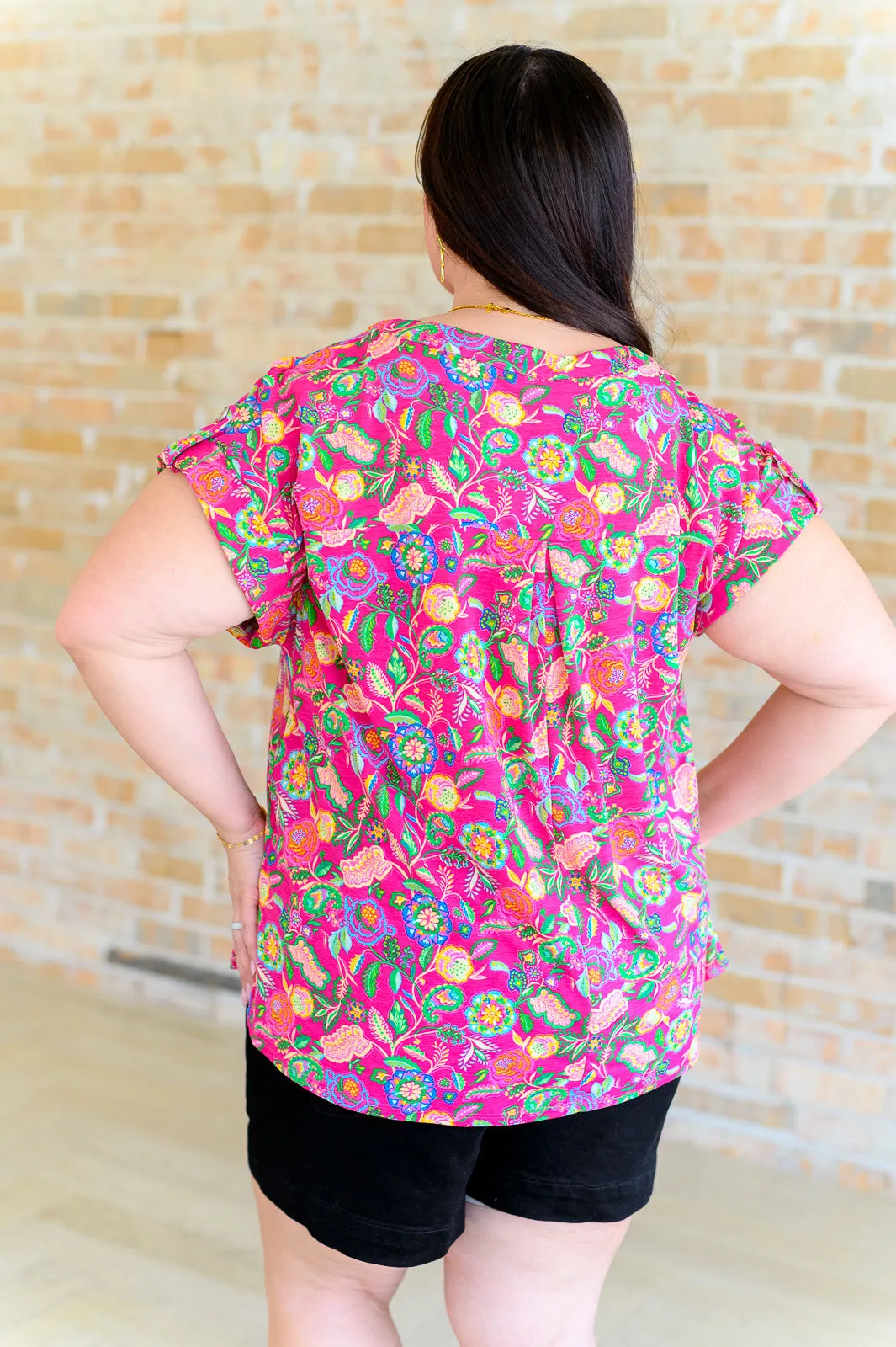 Fuchsia and Green Floral Paisley Lizzy Cap Sleeve Top