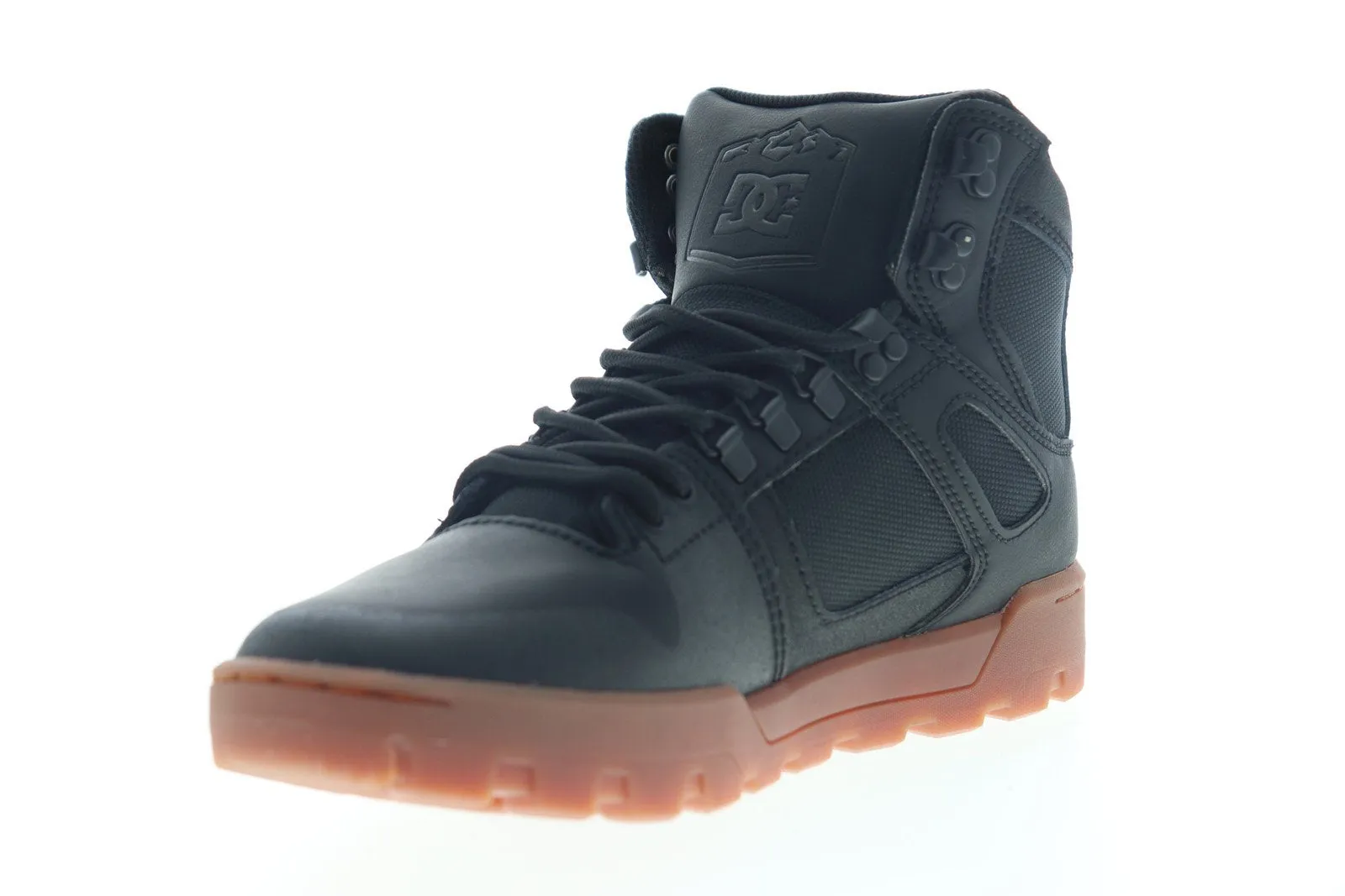 Mens Black Leather Skate Sneakers Shoes with Water Resistant Feature - DC Pure HI ADYB100006