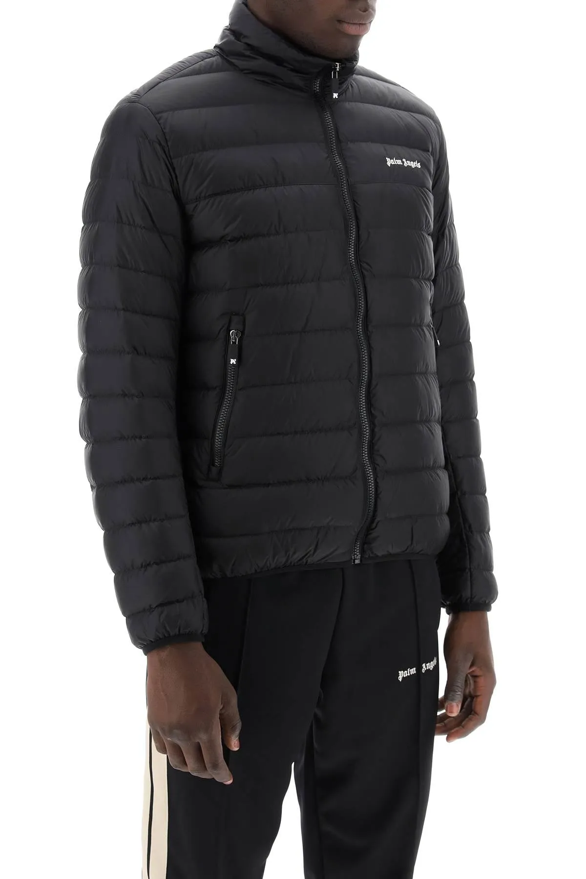 Men's Black Lightweight Down Jacket with Embroidered Logo by PALM ANGELS