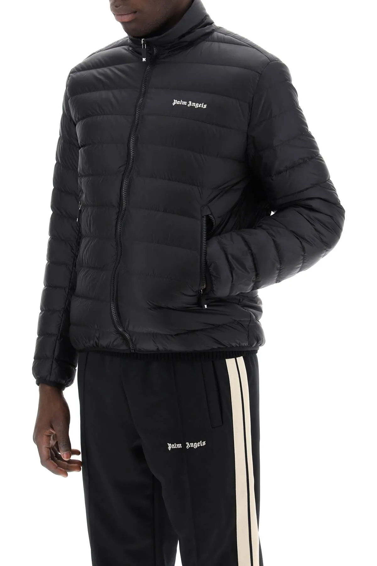 Men's Black Lightweight Down Jacket with Embroidered Logo by PALM ANGELS