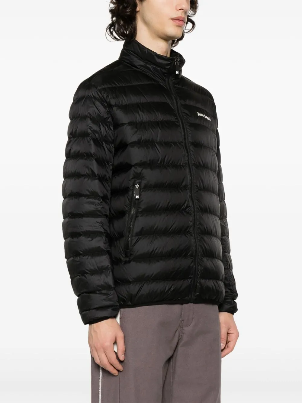 Men's Black Lightweight Down Jacket with Embroidered Logo by PALM ANGELS