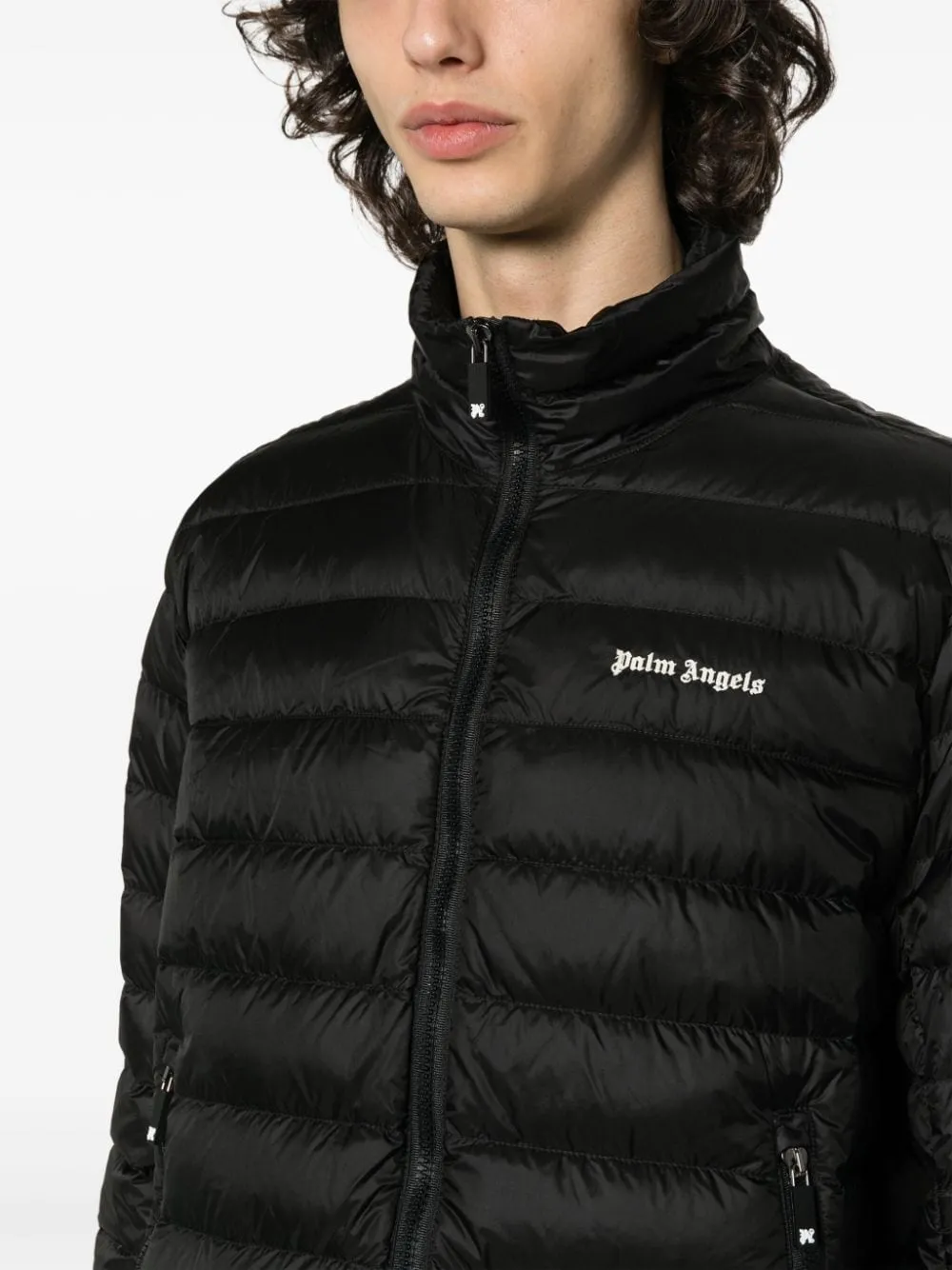 Men's Black Lightweight Down Jacket with Embroidered Logo by PALM ANGELS