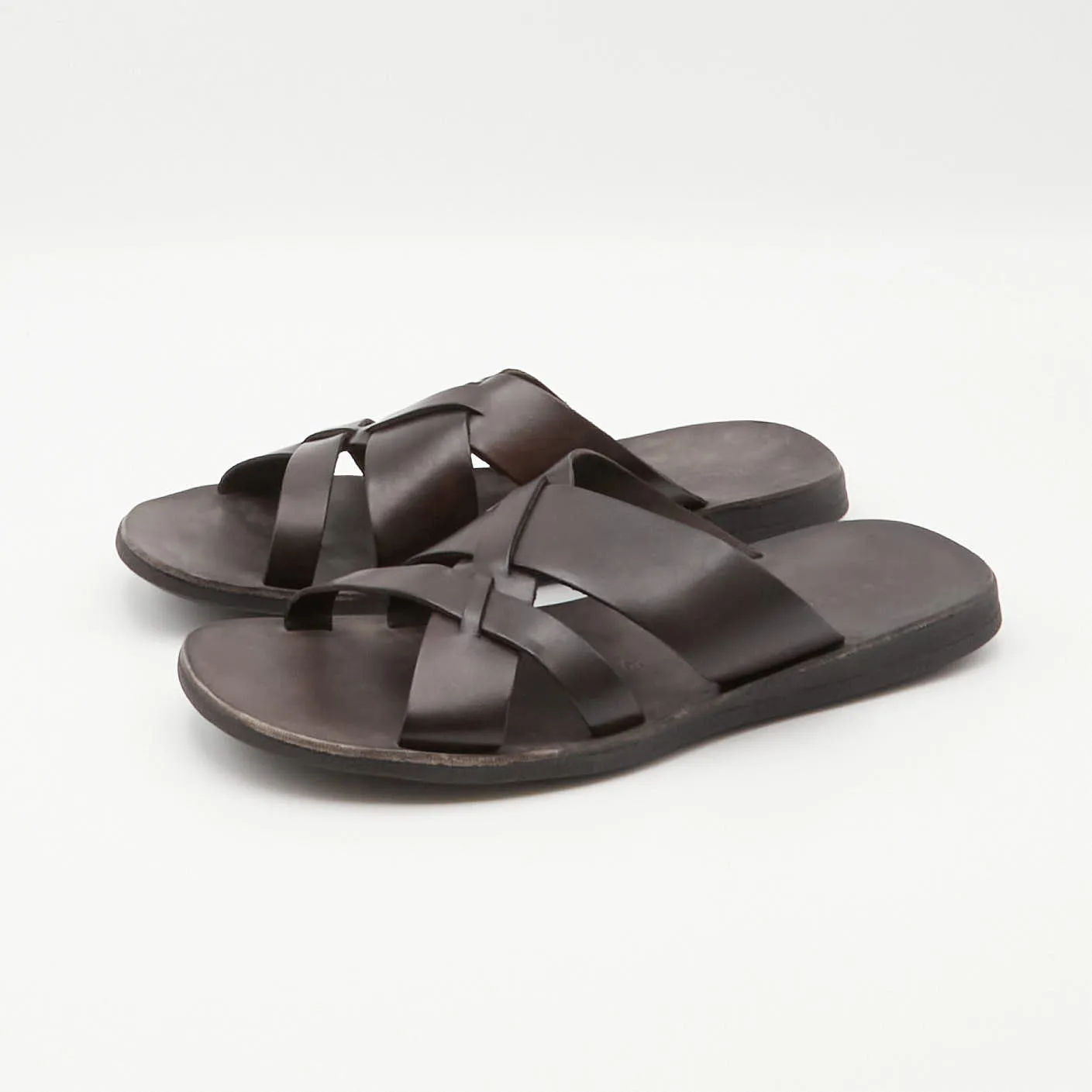 Men's Genuine Leather Cross-Strap Sandals by Brador