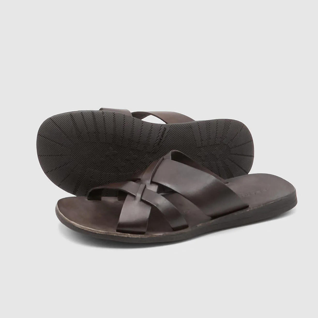 Men's Genuine Leather Cross-Strap Sandals by Brador