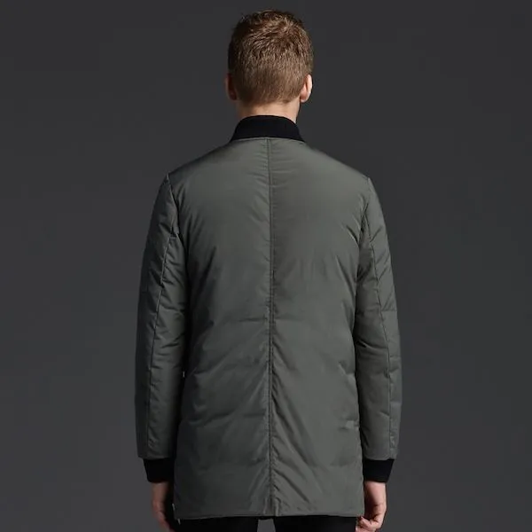 Men's Mid-Length Bomber Jacket with Black Cotton Lining