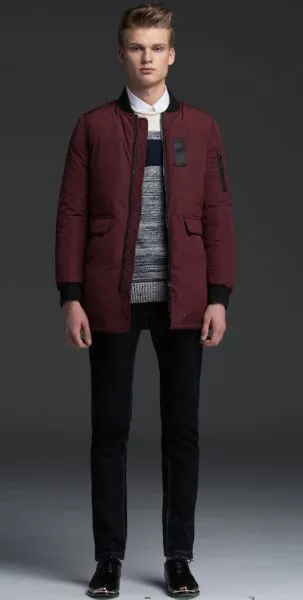 Men's Mid-Length Bomber Jacket with Black Cotton Lining