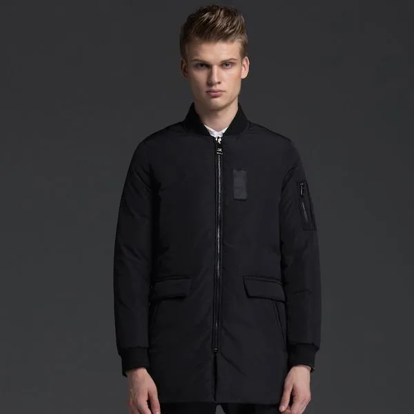 Men's Mid-Length Bomber Jacket with Black Cotton Lining