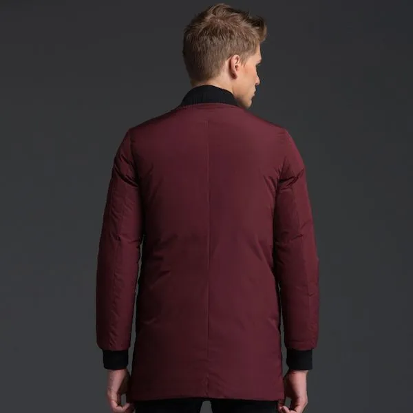 Men's Mid-Length Bomber Jacket with Black Cotton Lining