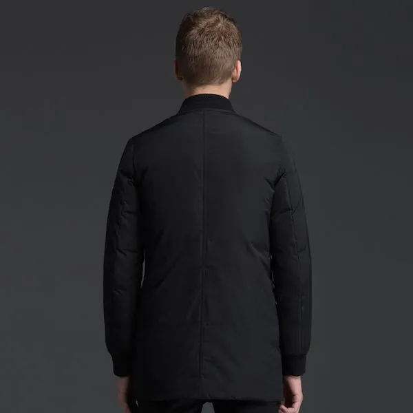 Men's Mid-Length Bomber Jacket with Black Cotton Lining