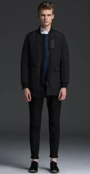 Men's Mid-Length Bomber Jacket with Black Cotton Lining