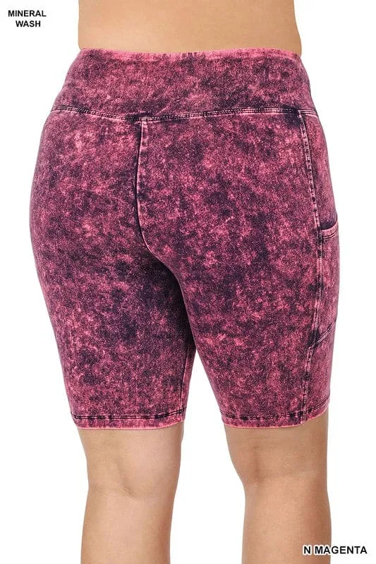 Mineral Wash Shorts with Wide Waistband and Pocket