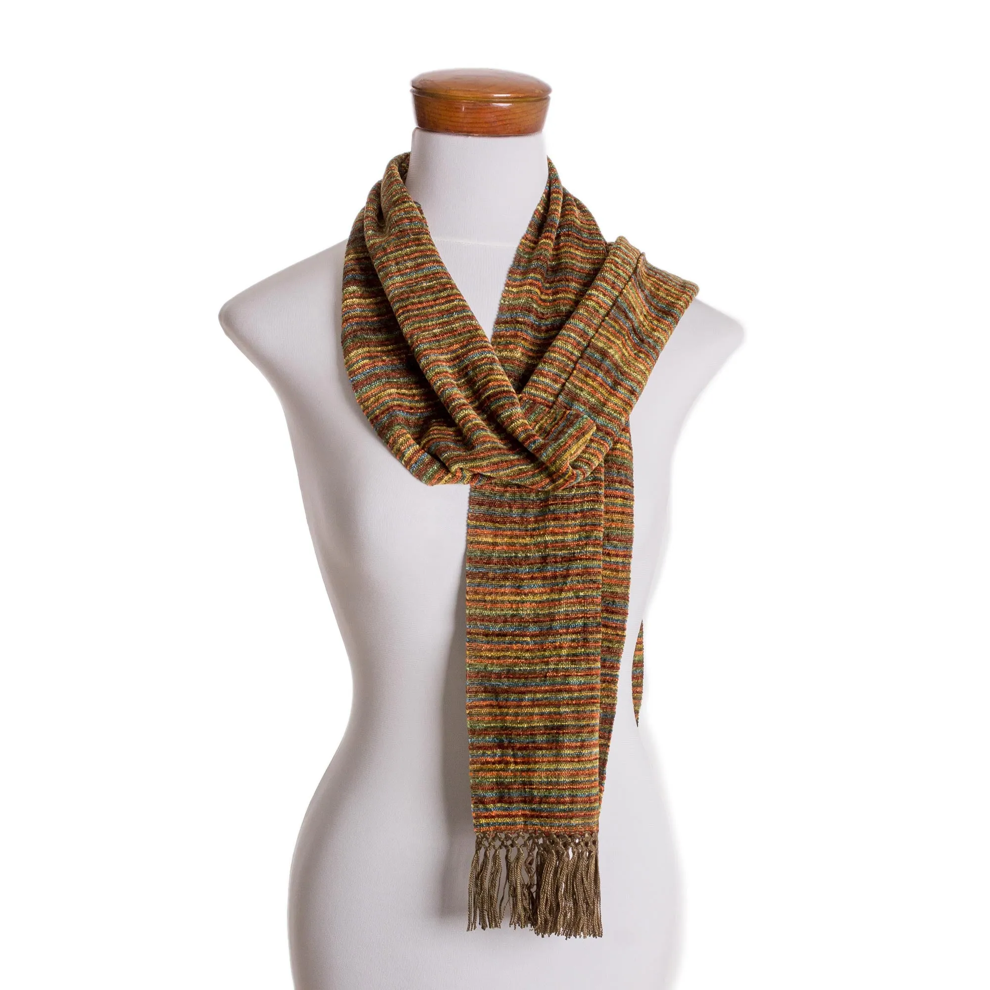 Multicolored Brown Yellow Rayon Chenille Scarf Chestnut Love