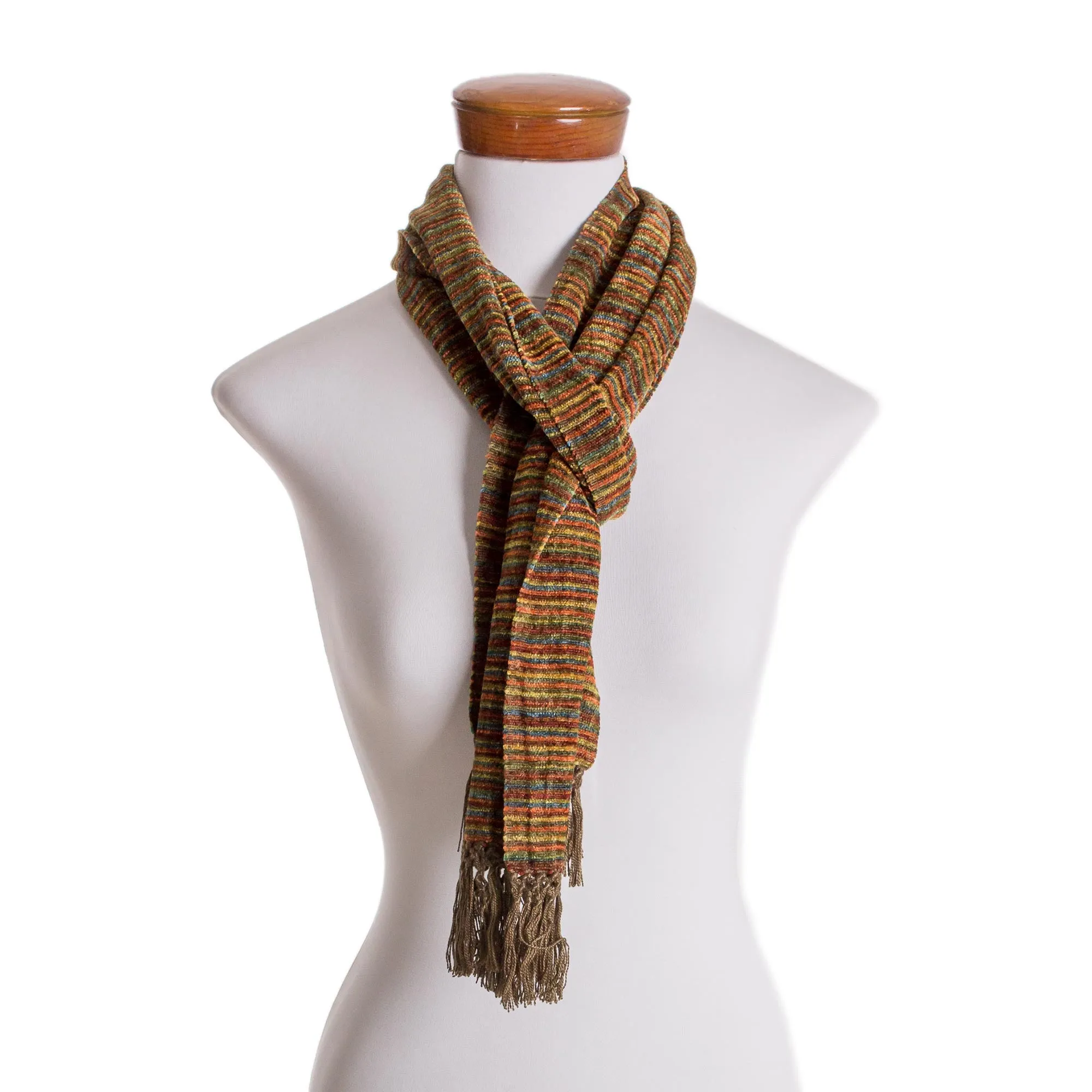 Multicolored Brown Yellow Rayon Chenille Scarf Chestnut Love