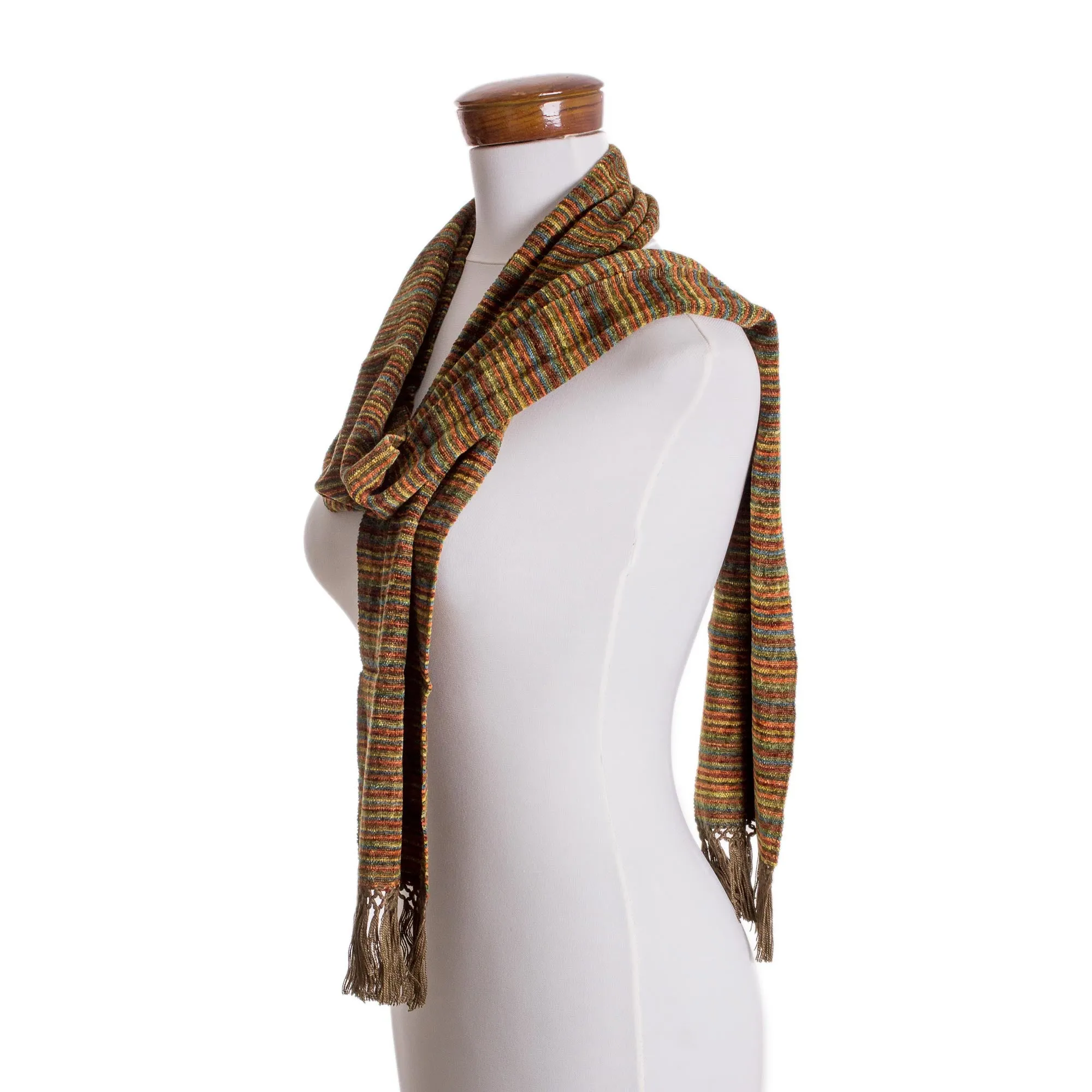 Multicolored Brown Yellow Rayon Chenille Scarf Chestnut Love