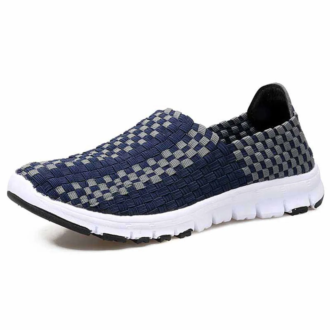 Navy Check Weave Slip On Casual Shoe Sneaker