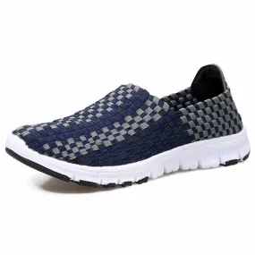 Navy Check Weave Slip On Casual Shoe Sneaker