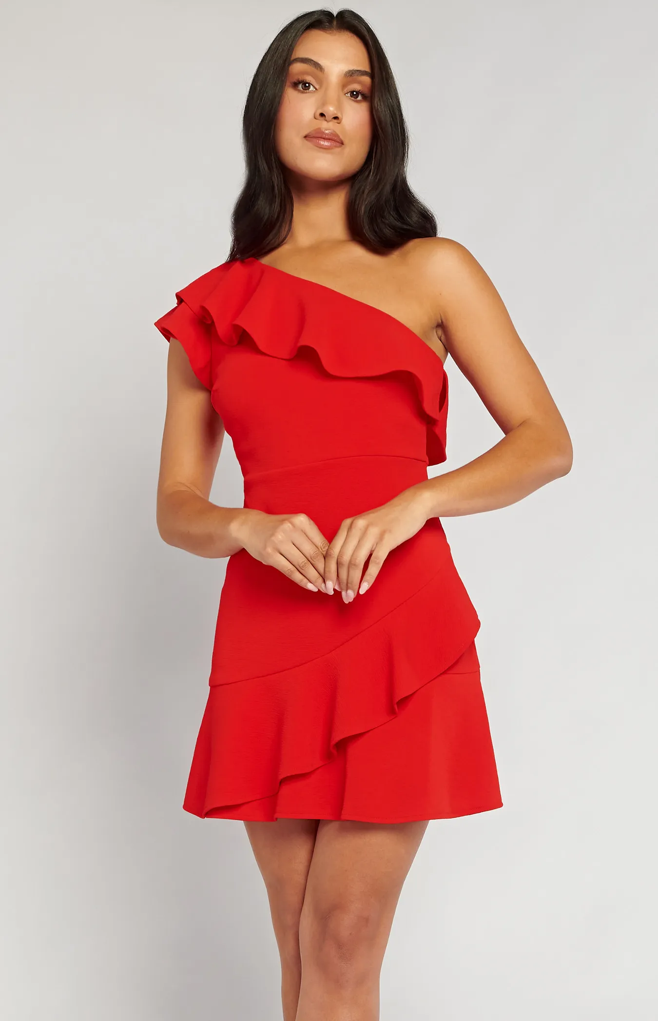 Frill Neckline One Shoulder Dress (SDR1323B)