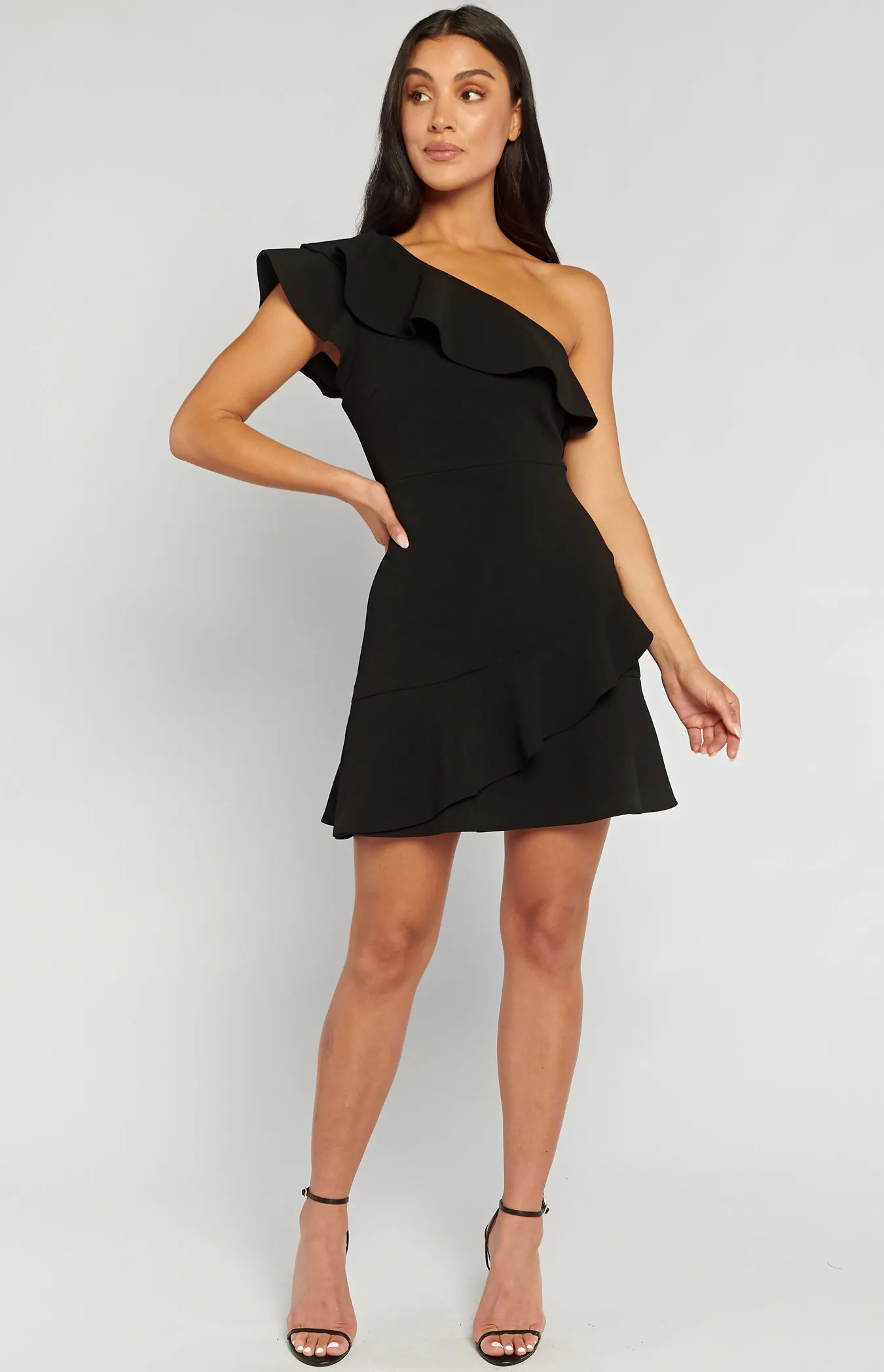 Frill Neckline One Shoulder Dress (SDR1323B)