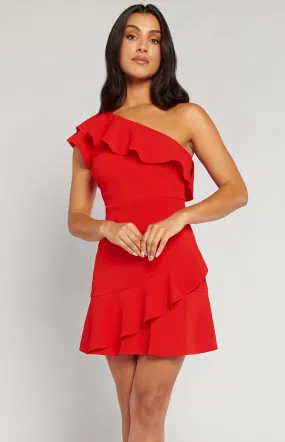 Frill Neckline One Shoulder Dress (SDR1323B)