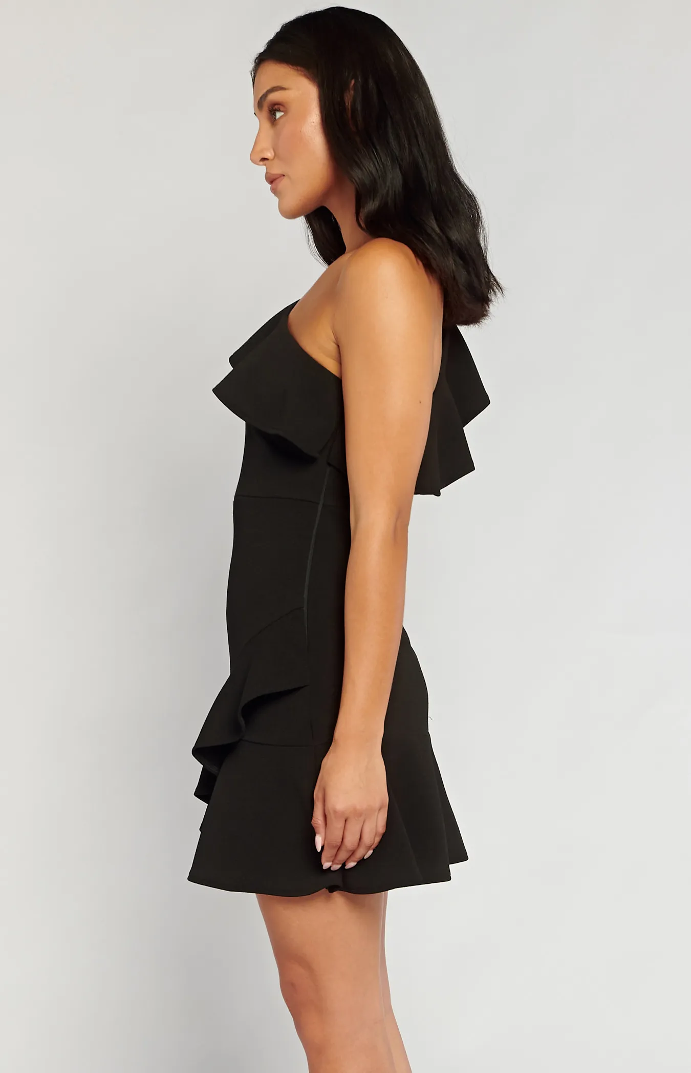 Frill Neckline One Shoulder Dress (SDR1323B)